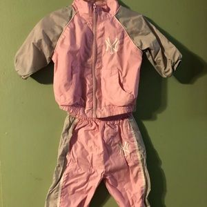 Pink NY Yankees wind suit jacket and pants set